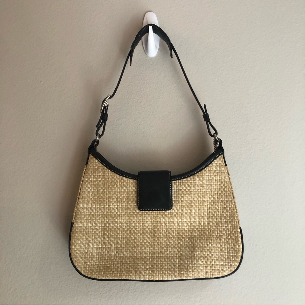 Coach straw leather trim shoulder bag